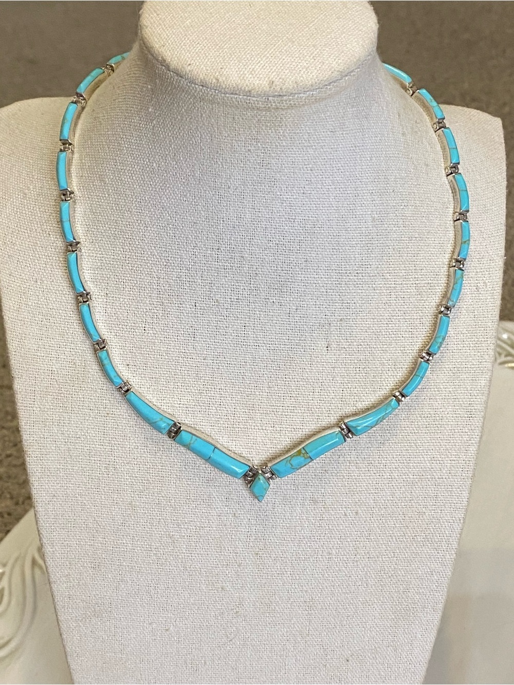 Vintage Taxco 950 Silver Turquoise Inlay Necklace